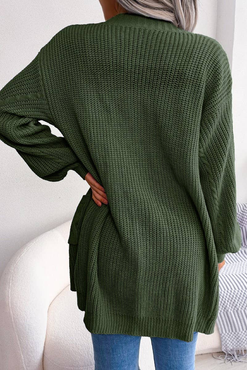 Women Chunky Cable Knit Open Front Midi Cardigan_Cwocal0310