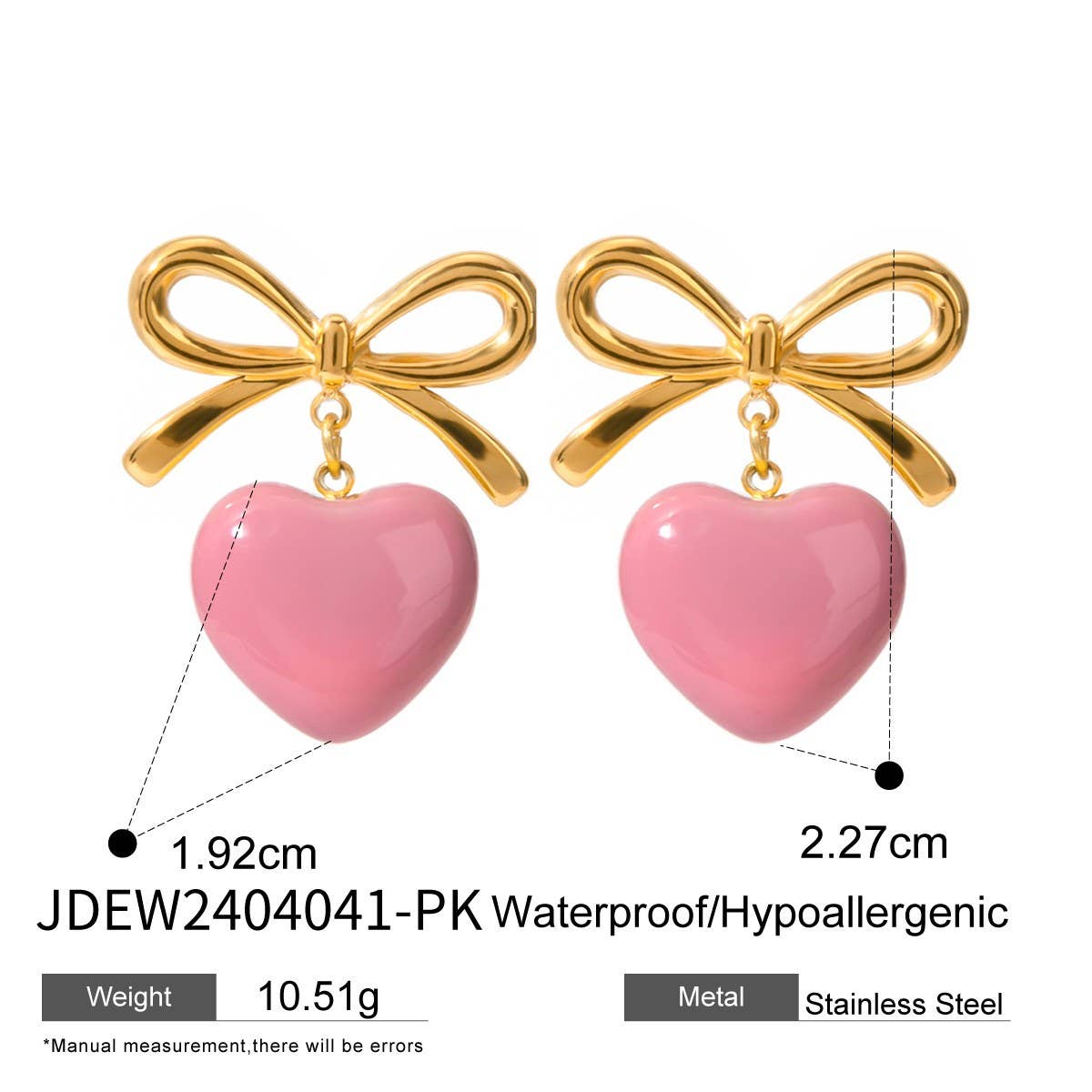 18K GOLD STAINLESS STEEL BOW HEART EARRINGS_CWASC1685