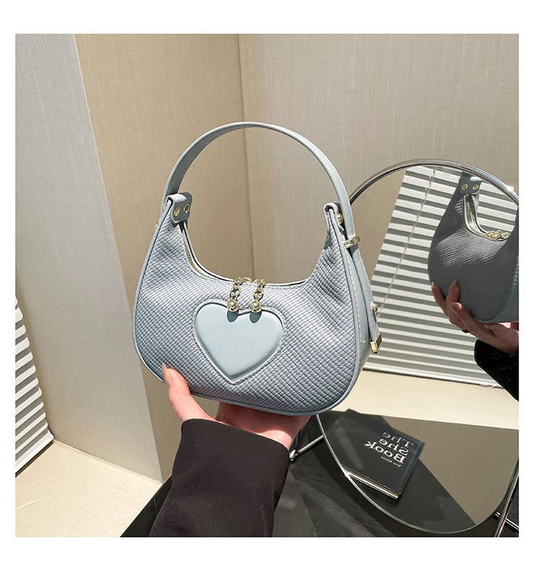 Solid-Color Simple Heart-Shaped Underarm Bag