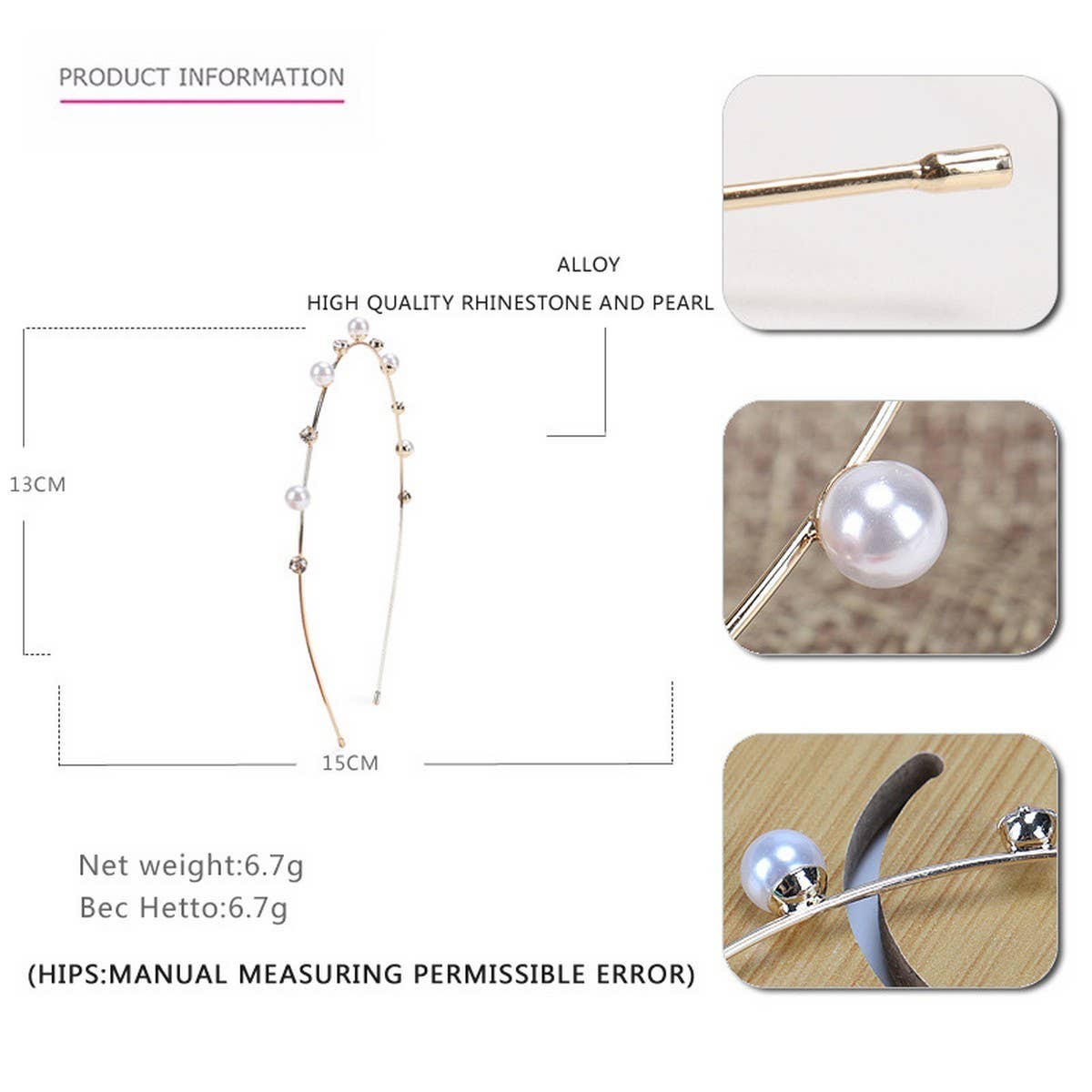 PEARL HEADBAND RHINESTONE ALLOY THIN HEADBAND_CWAHA4387