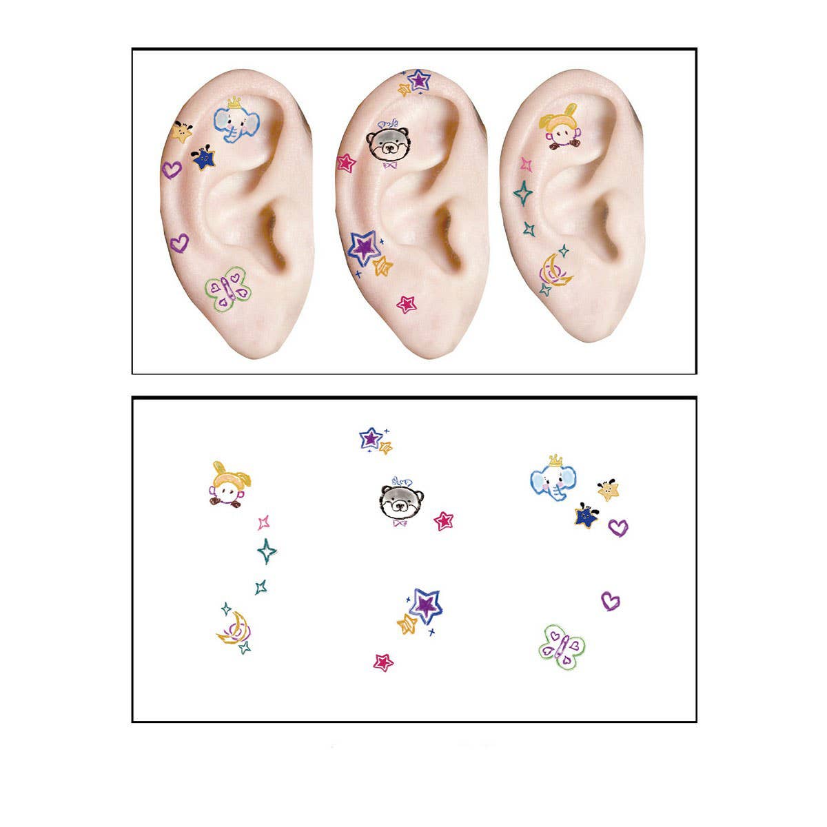 Waterproof Ear Tattoos Cute Cartoon Set_Cwmm8395