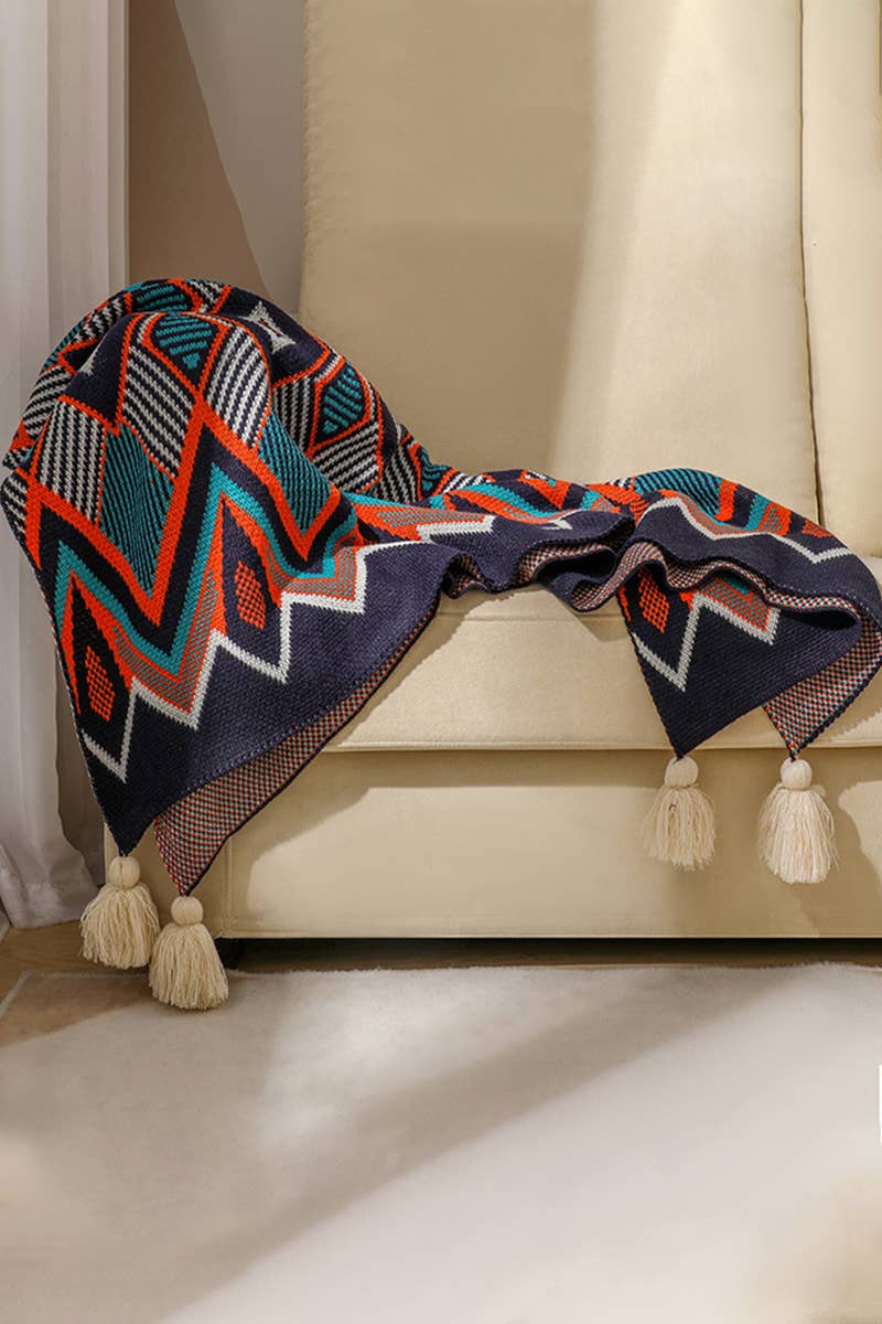 SOFT COZY KNIT SOFA BLANKET FRINGED SHAWL_CWASC0155