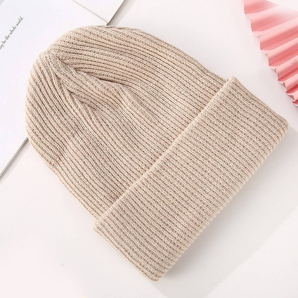 Cwah04349_Thick Knit Beanie Hat Unisex Black Winter