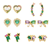 COLORED ZIRCON HEART BOW EARRINGS_CWAJE1007