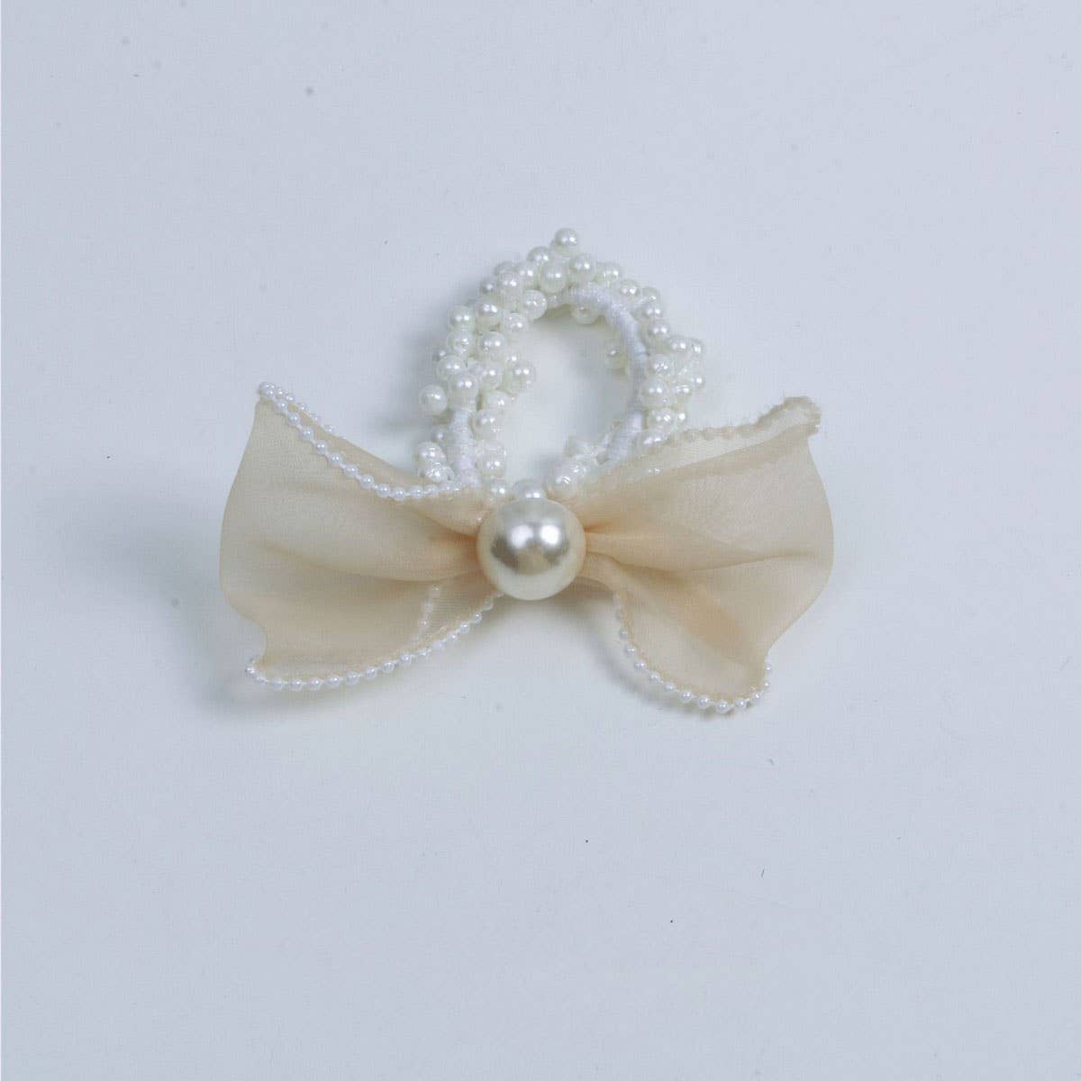 ELEGANT ORGANZA BOW PEARL HAIR TIE FOR WOMEN_CWAHA6885