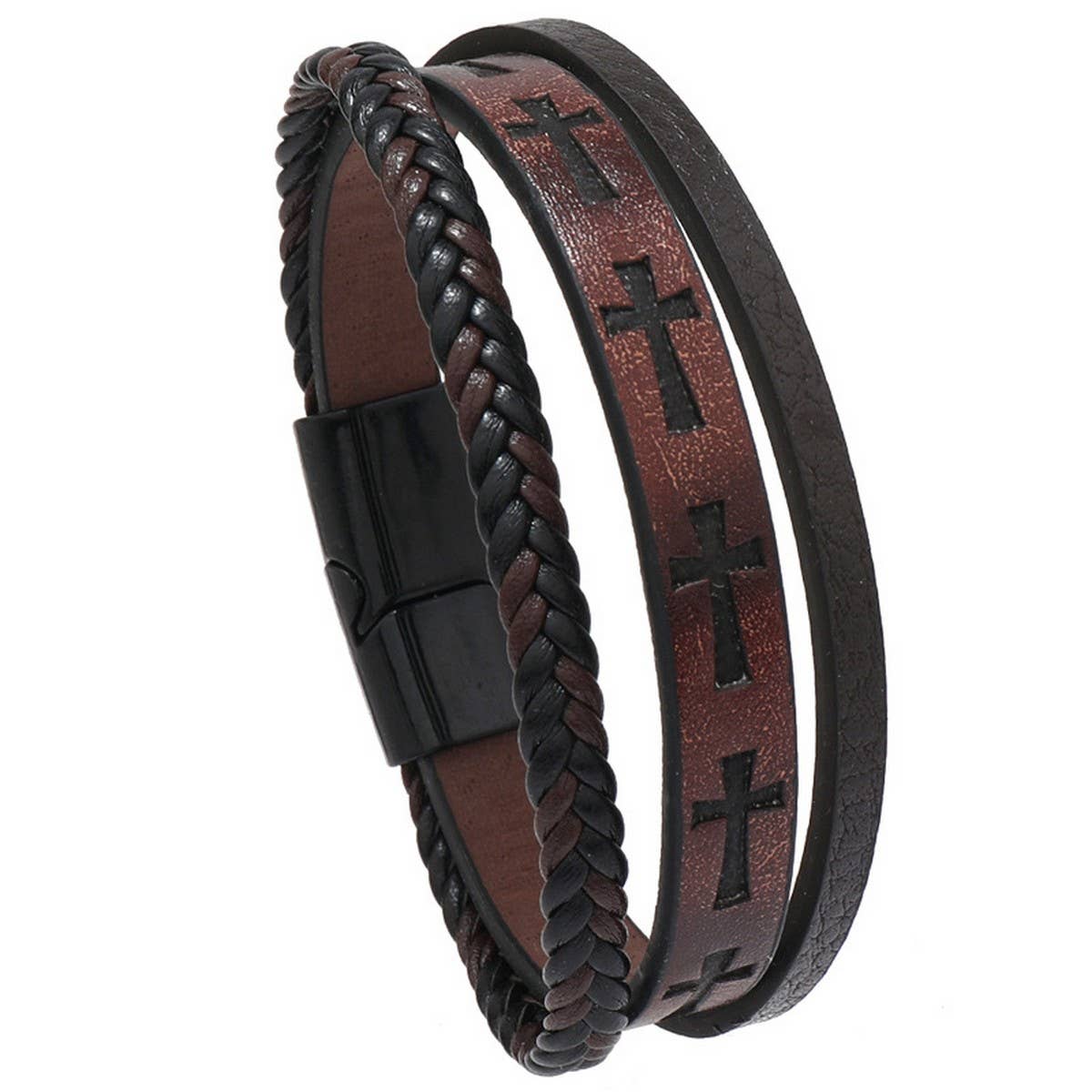 MULTI LAYER HAND WOVEN PU LEATHER CROSS BRACELET_CWMM4528