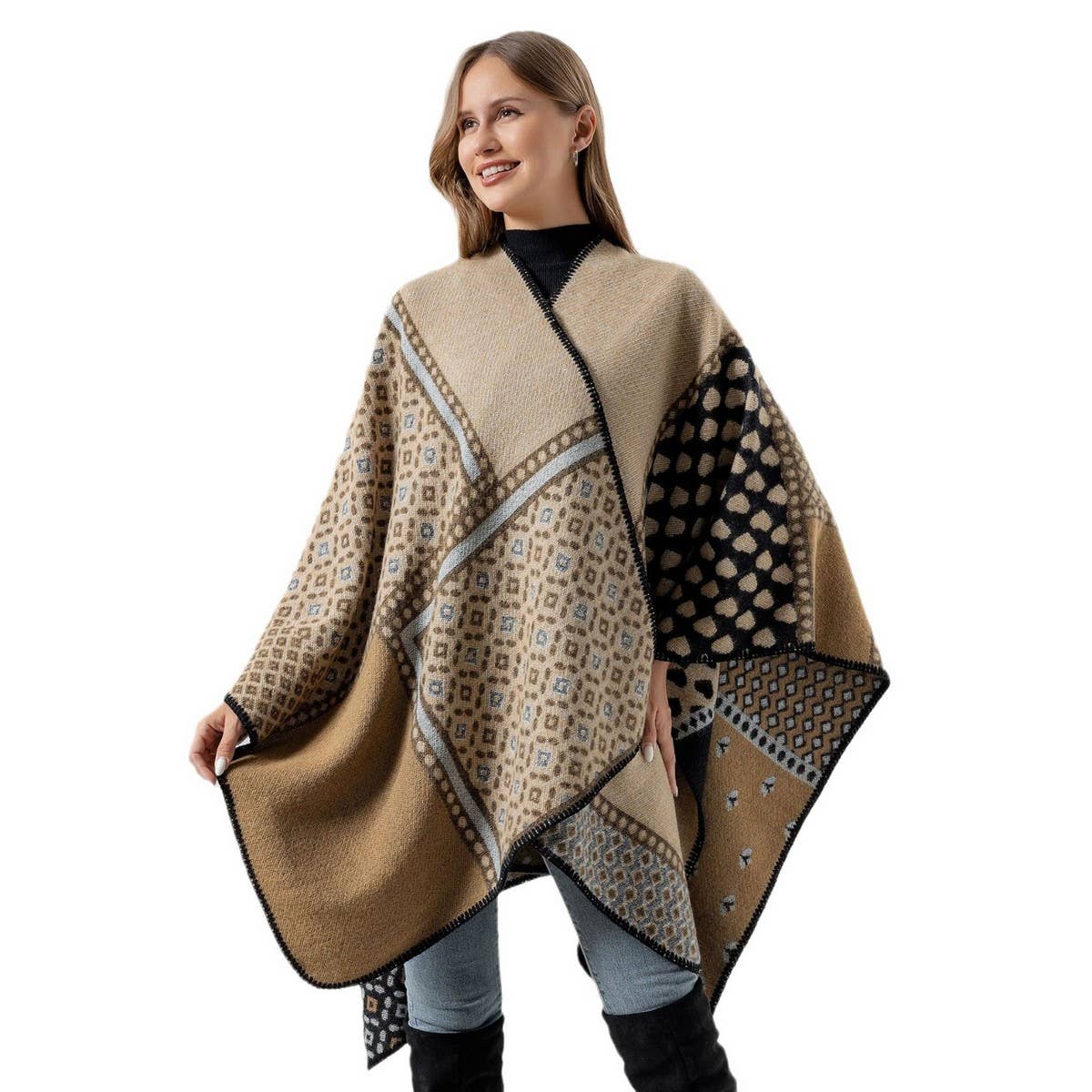 SHAWL SCARF FAUX CASHMERE SLIT CAPE_CWASC2261