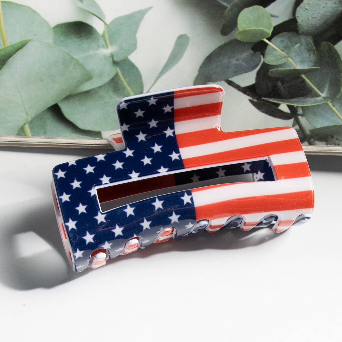 Cwaha1245_4Th Of July Flag 8Cm Rectangular Hair Claw Clip