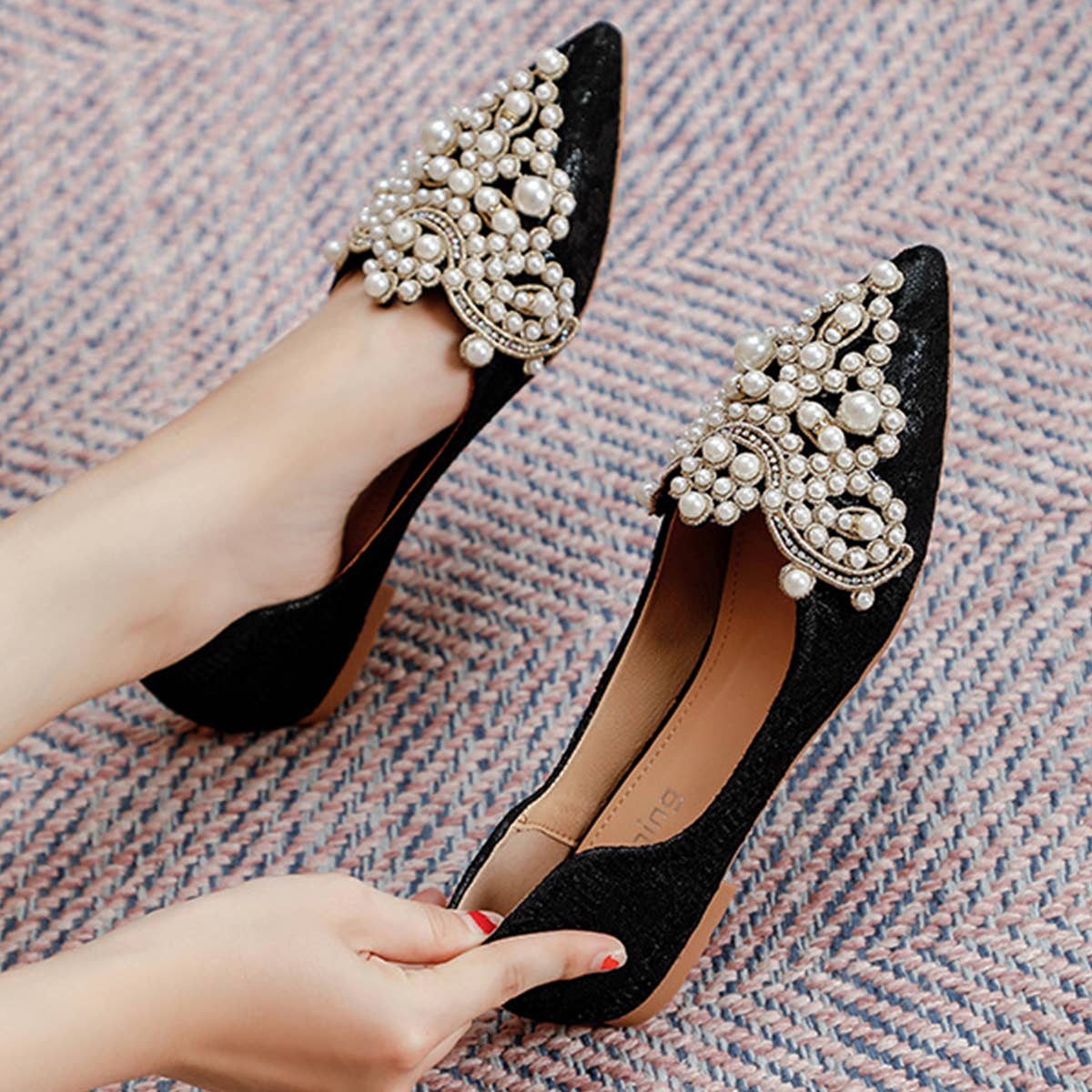 LACE PEARL BALLET FLATS FOR WOMEN BRIDAL STYLE_CWSHF0010