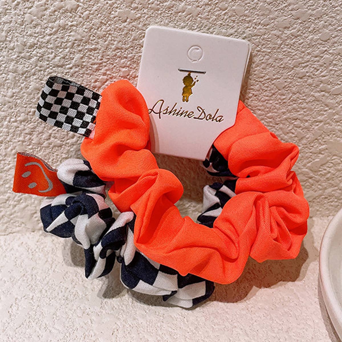 SIMPLE CHECKERED SOLID COLOR HAIR TIE_CWAHA0759