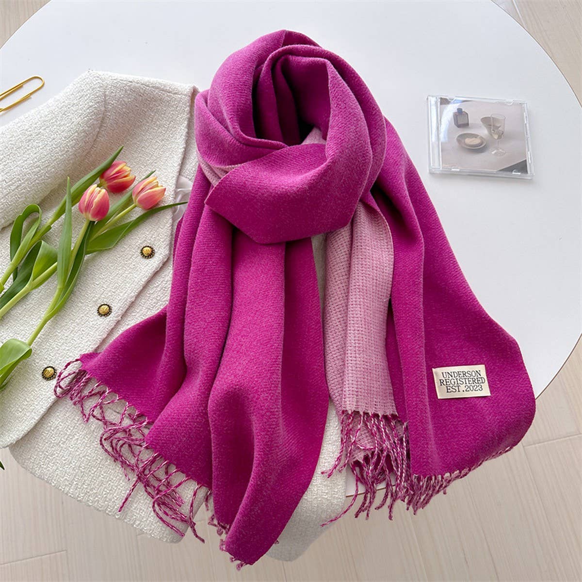 DOUBLE SIDED FAUX CASHMERE SCARF SOLID COLOR SHAWL_CWASC0968