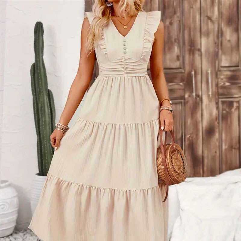 Trim Jacquard Dress With Ruffles