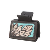 Western Sunflower Cactus Hair Claw Leather Clip_Cwaha0601