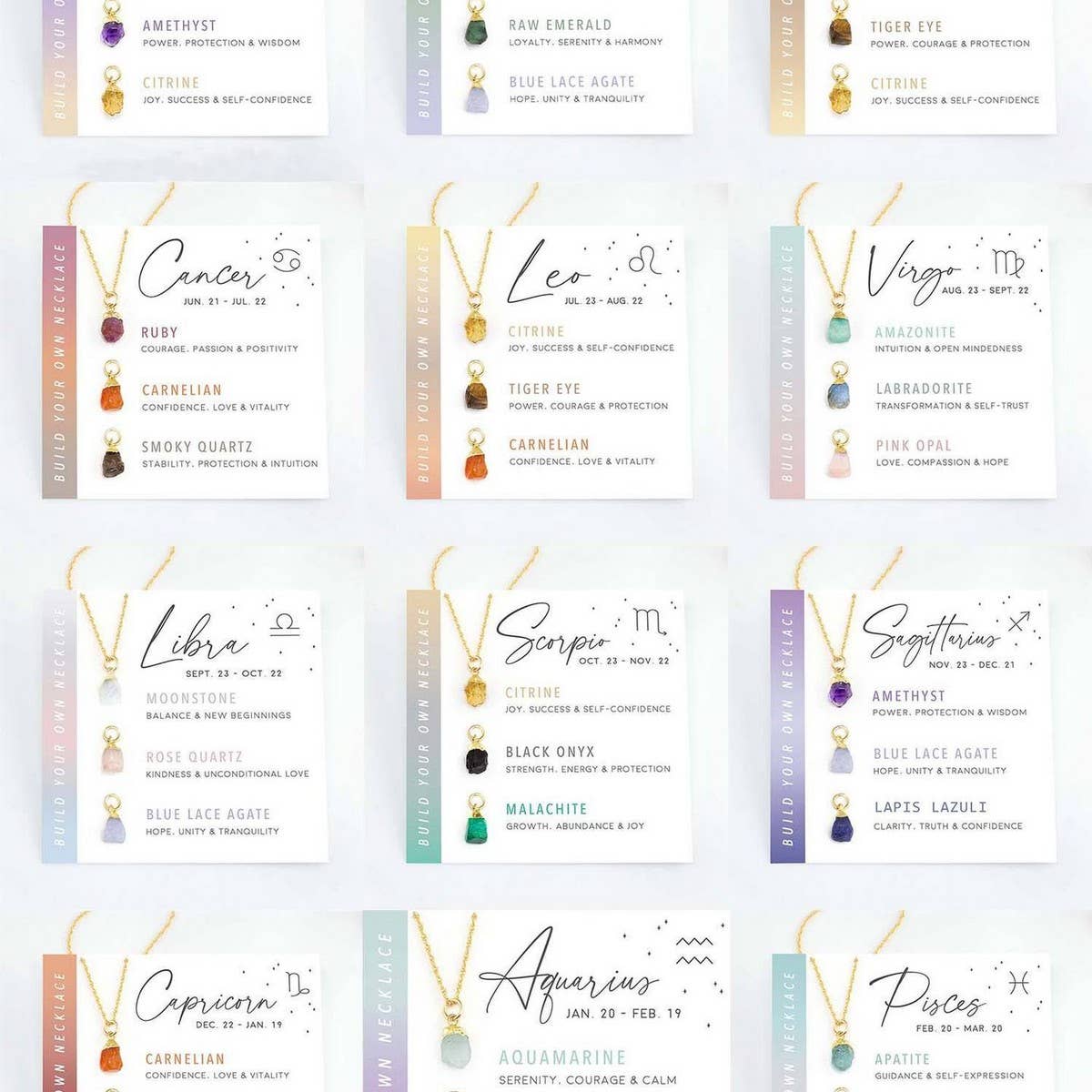 Twelve Constellations Natural Stone Necklace