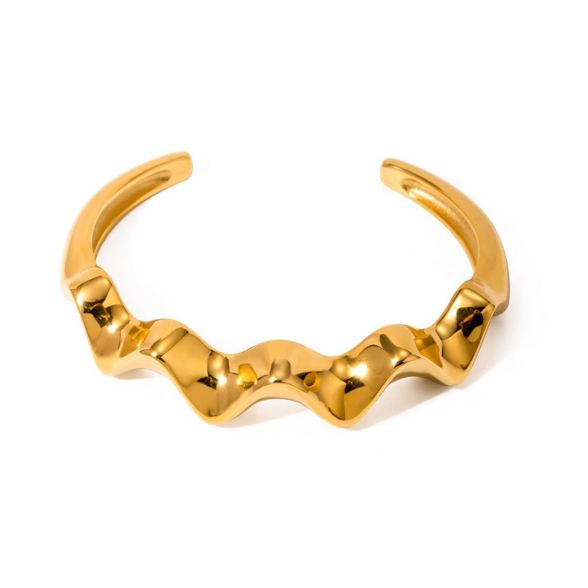STYLISH 18K GOLD ROUGH WAVE OPEN CUFF BRACELET_CWAJE4730
