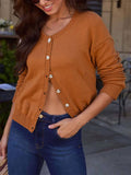 Solid-Color Long Sleeve Single-Breasted Cardigan