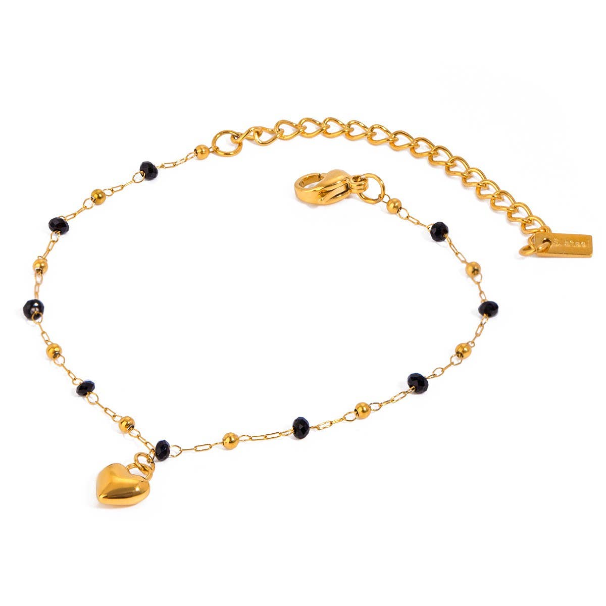 Trendy Black Crystal Heart Bracelet,18K Gold Steel