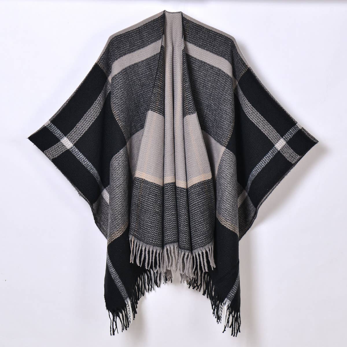 Women Thickened Tassel Pinstripe Shawl Cape_Cwasc0940