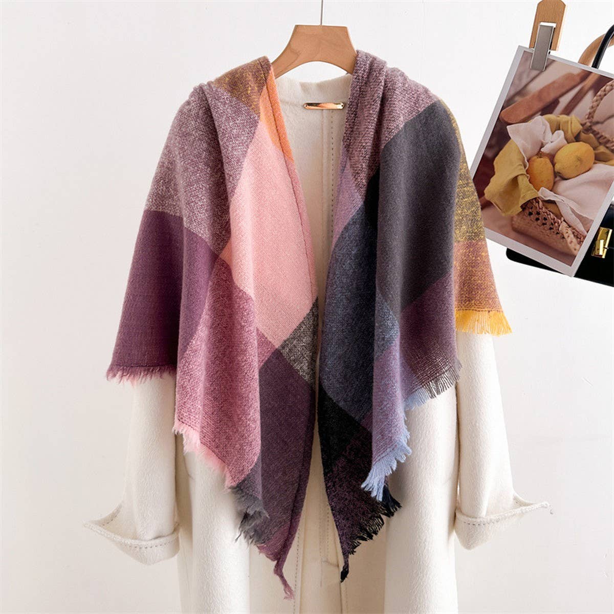 COLORFUL PLAID TASSEL SCARF FOR FALL WINTER_CWASC2764