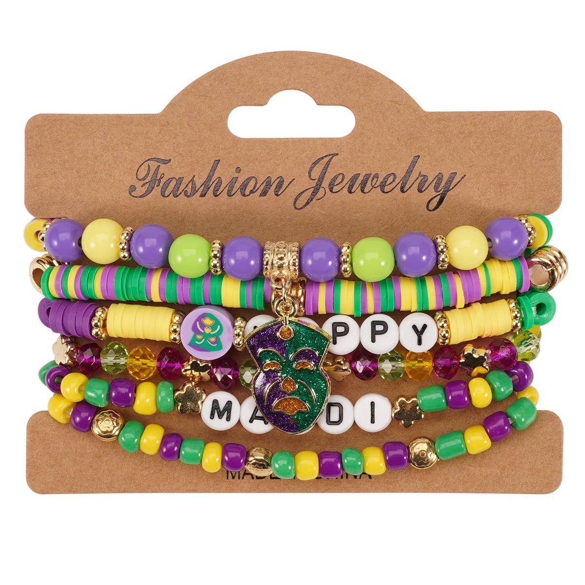 Cwaje05690_Mardi Gras Hat Mask Charm Multi Layer Bracelet
