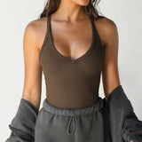 Y2K Style Solid Color Sexy Low-Cut Tight Halter Vest