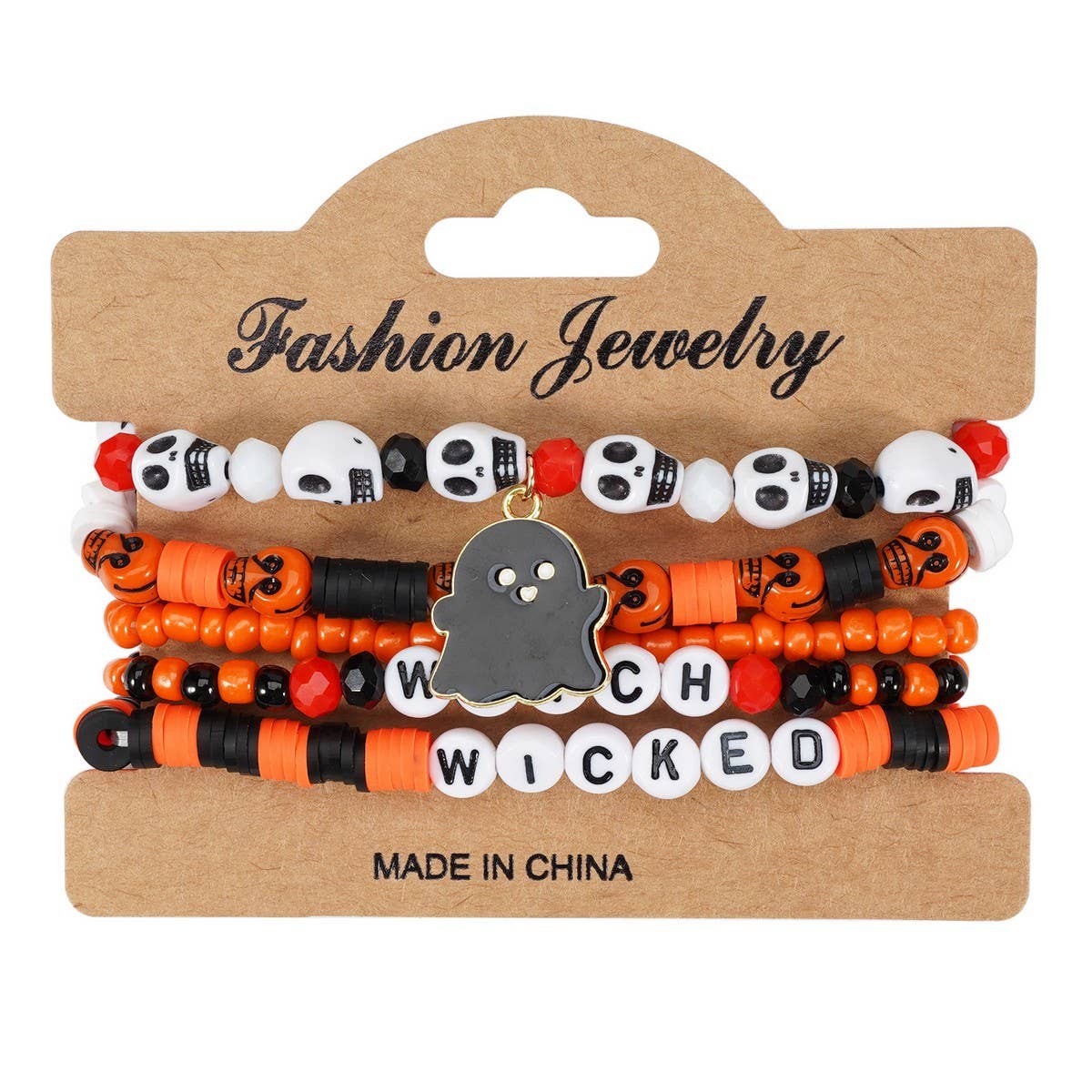 Halloween Pumpkin Ghost Beaded Bracelet_Cwaje05718