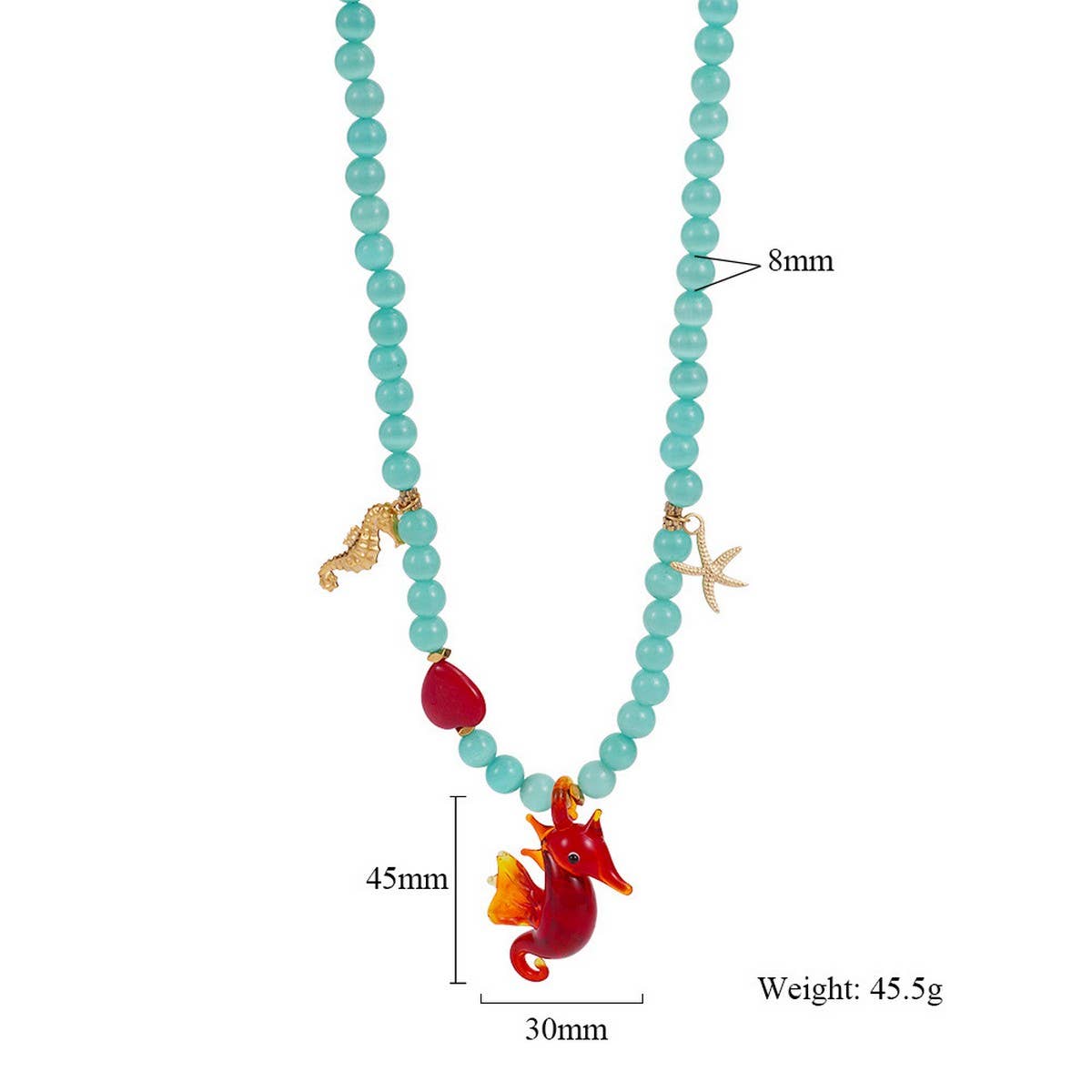 COLORFUL GEM SEAHORSE STARFISH PENDANT NECKLACE_CWMM7530