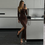 Solid-Color Long-Sleeved Hip-Hugging Dress
