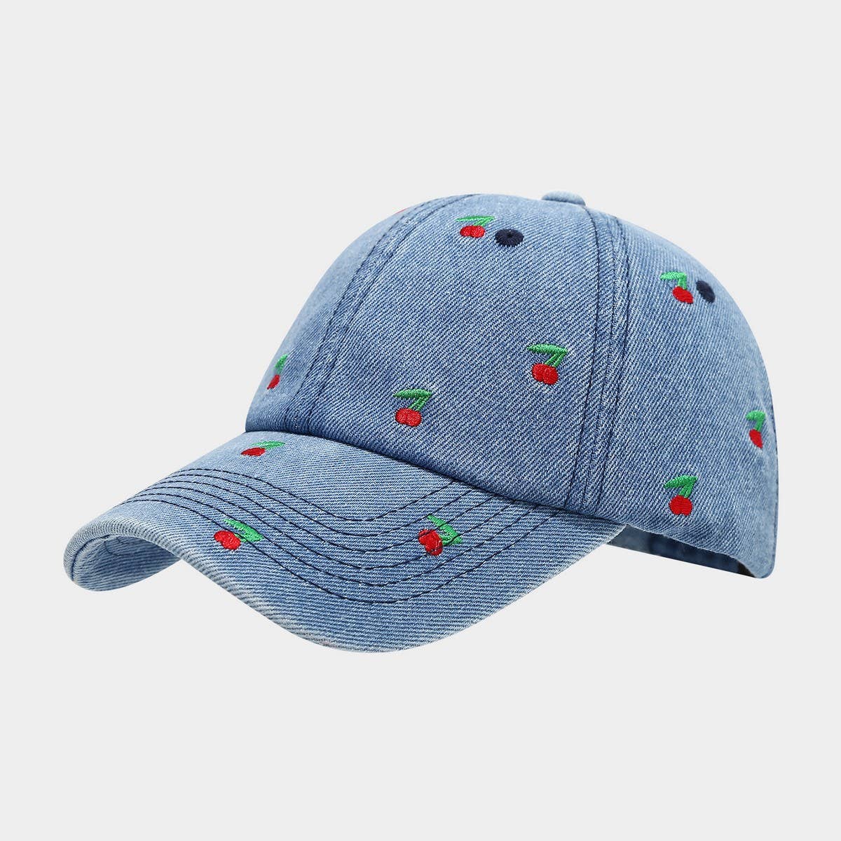 Vintage Cherry Embroidered Denim Baseball Cap_Cwah04665