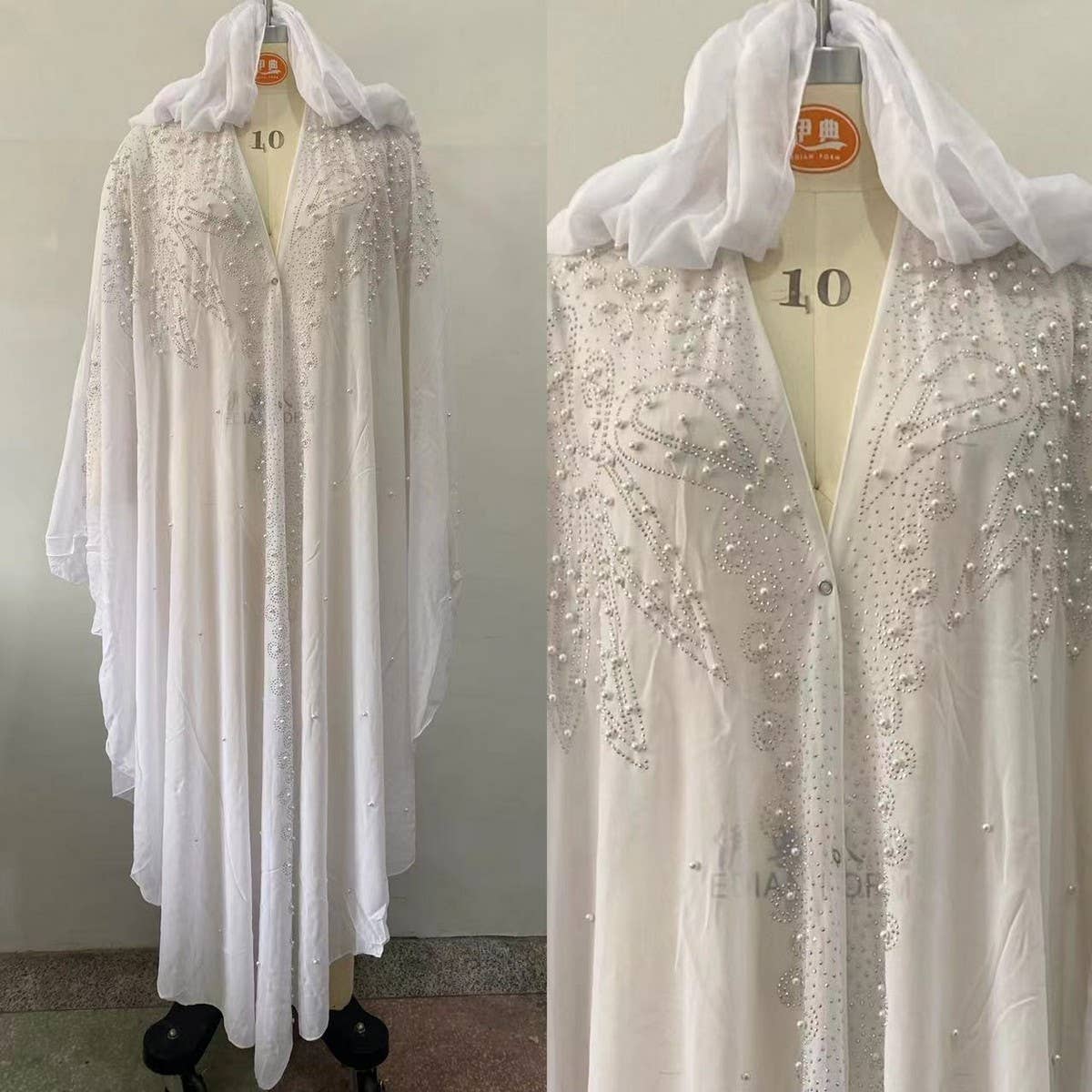 AFRICAN BEADED LONG ROBE MUSLIM CAPE HOODED DRESS_CWMM6138