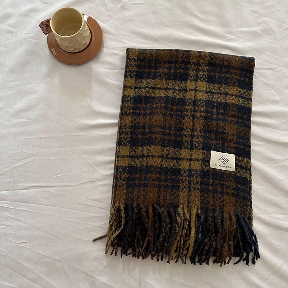 BROWN CHECK SCARF THICK DUAL USE WINTER WRAP_CWASC2299