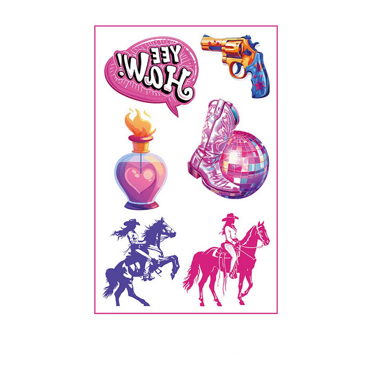 PINK COWBOY GIRL TATTOOS WATERPROOF BACHELORETTE_CWMM8383