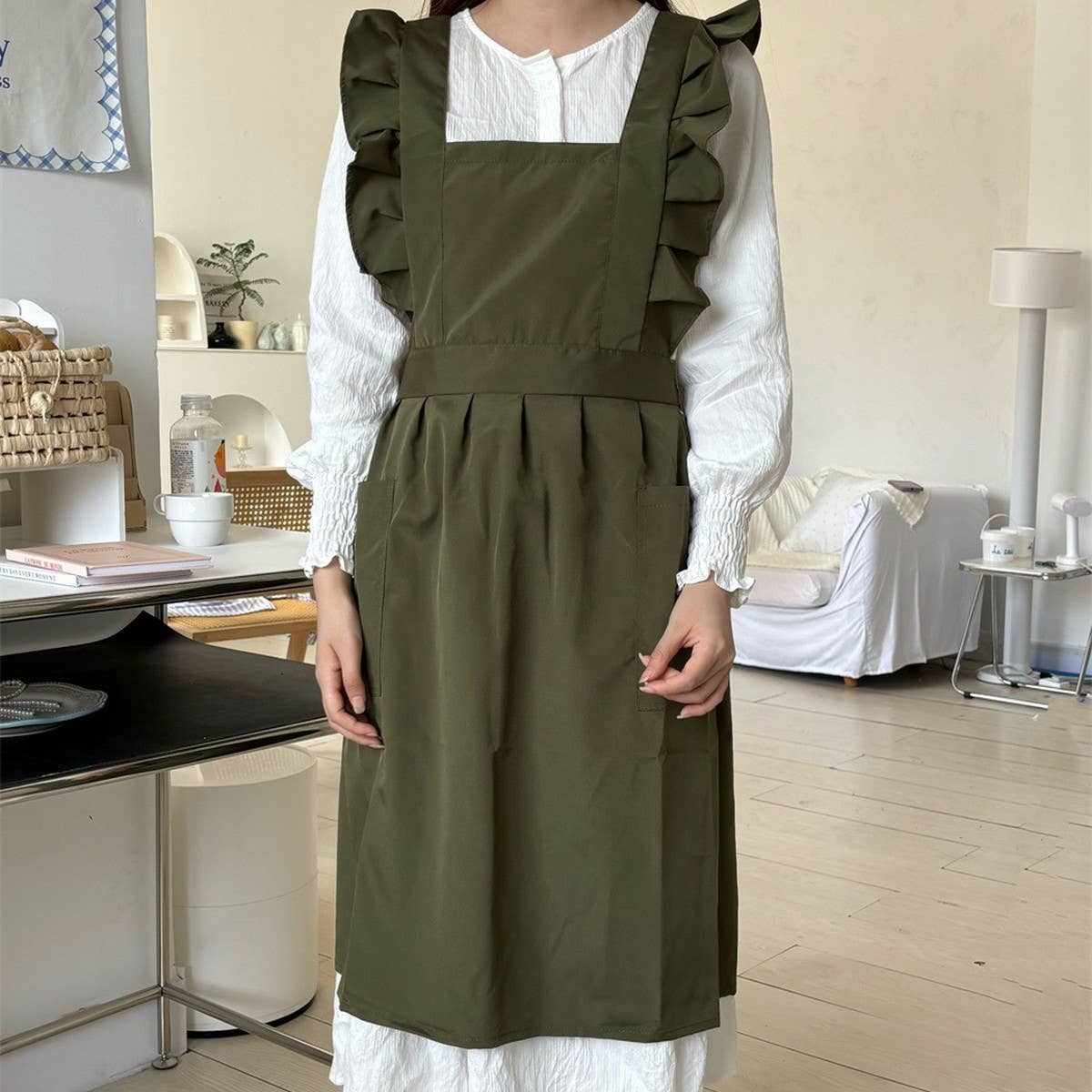 Waterproof And Oil-Proof Oxford Ruffled Cross Apron_Cwmm5827