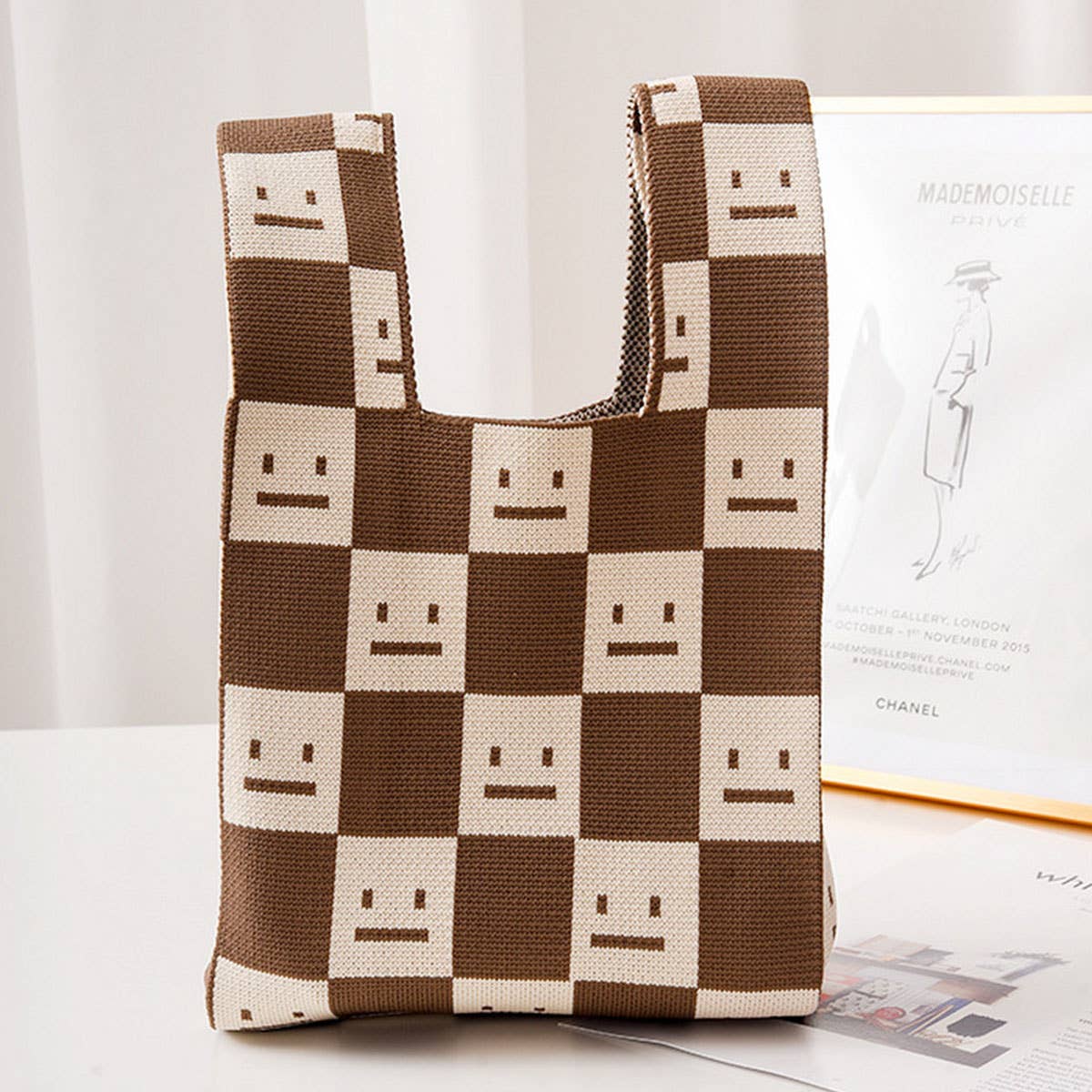 SMILING FACE PATTERN CROCHET HOBO HANDBAG PURSE_CWAB0883