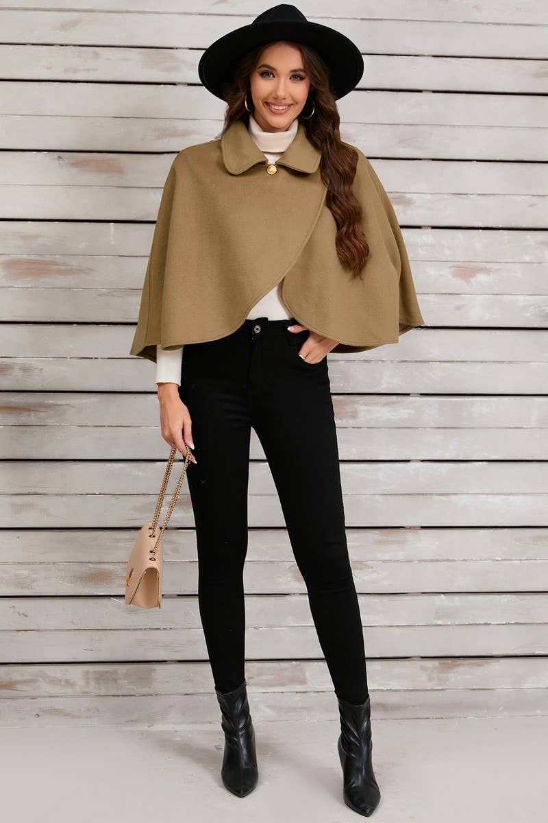 Cwoco0951_Solid Color Short Cape Shawl Coat