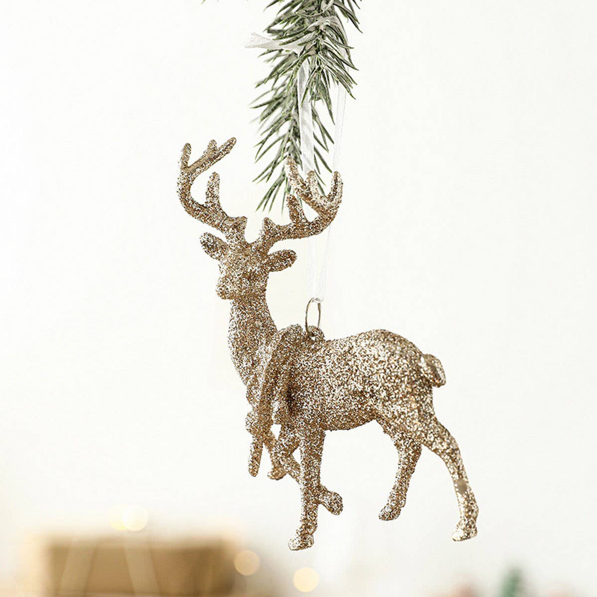 CHAMPAGNE GLITTER DEER CHRISTMAS TREE HANGING_CWMM9760