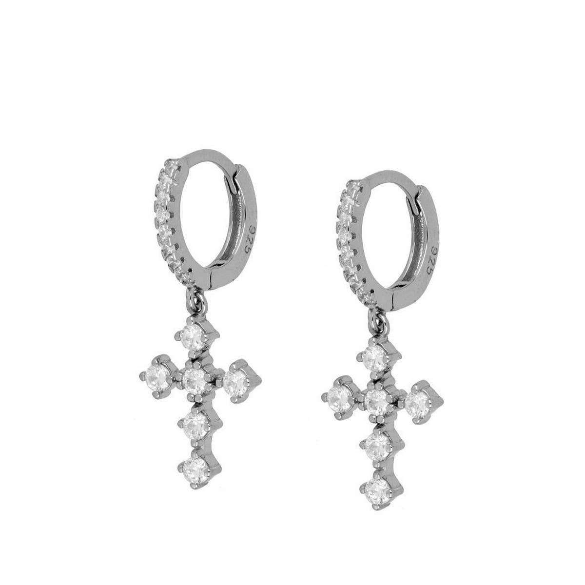 COLORFUL FRENCH CROSS DIAMOND EARRINGS_CWAJE1733