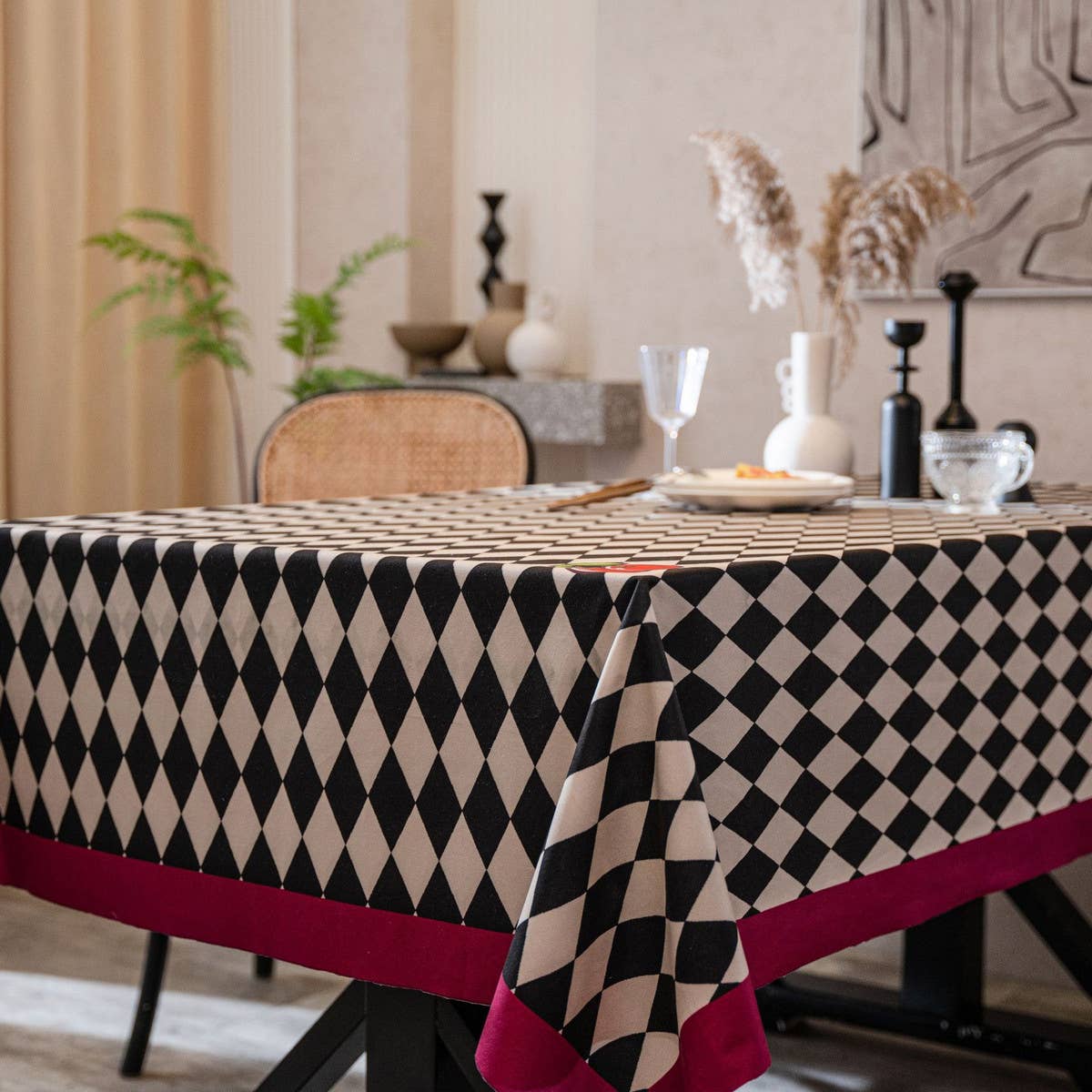 CHECKERBOARD TABLECLOTH SUEDE TABLECLOTH_CWMM0973
