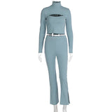 Stylish Cut-Out Slim-Fit Straight-Leg Pantsuit