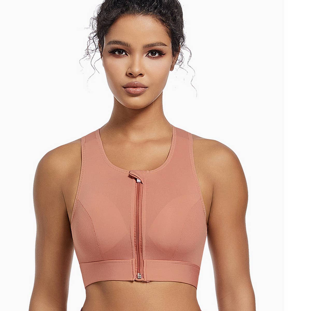 Women Running Zipper Push-Up Yoga Bra_Cwmu0308