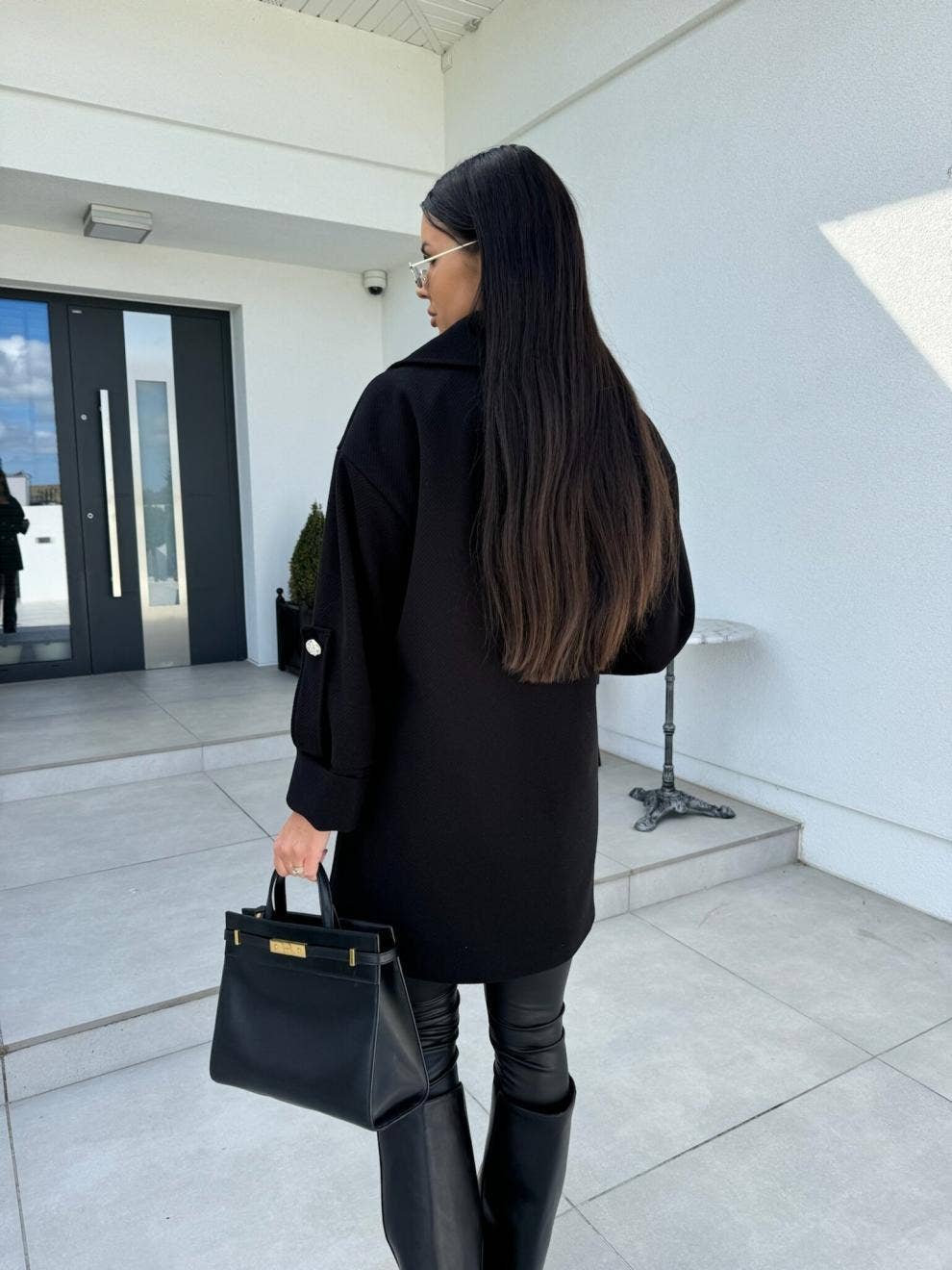 Solid-Color H-Shaped Suit Collar Long Jacket