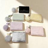Velvet Mini Trifold Wallet With Pom Pom Charm_Cwab06225