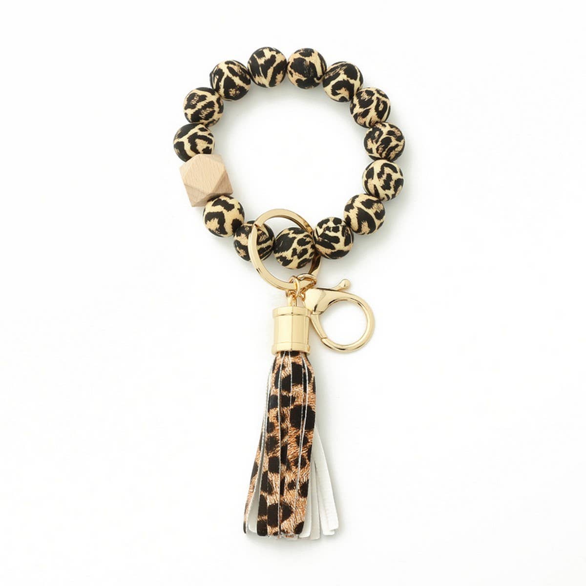 LEOPARD PRINT SILICONE BEAD BRACELET KEYCHAIN_CWMM6874