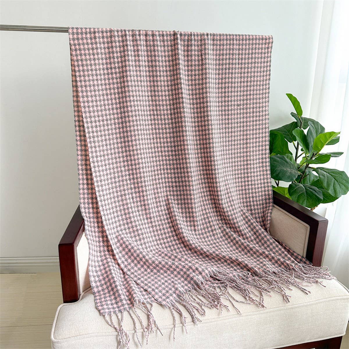 Vintage Houndstooth Faux Cashmere Scarf-Long Wrap_Cwasc1445