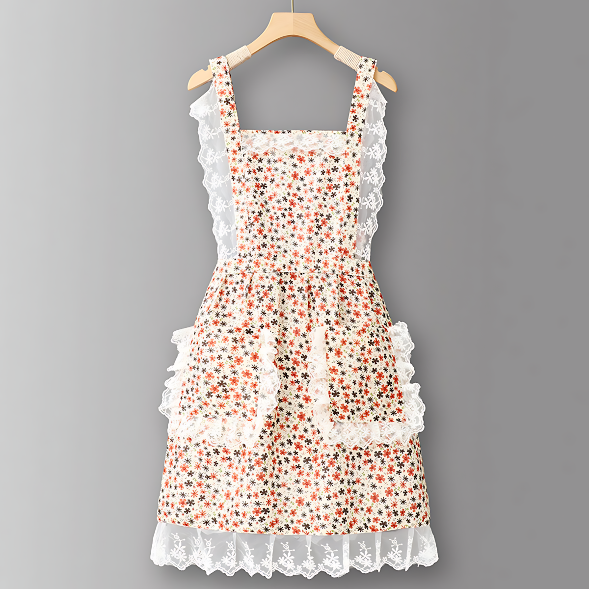 FLORAL LACE TRIM KITCHEN APRON FOR WOMEN_CWMM6594