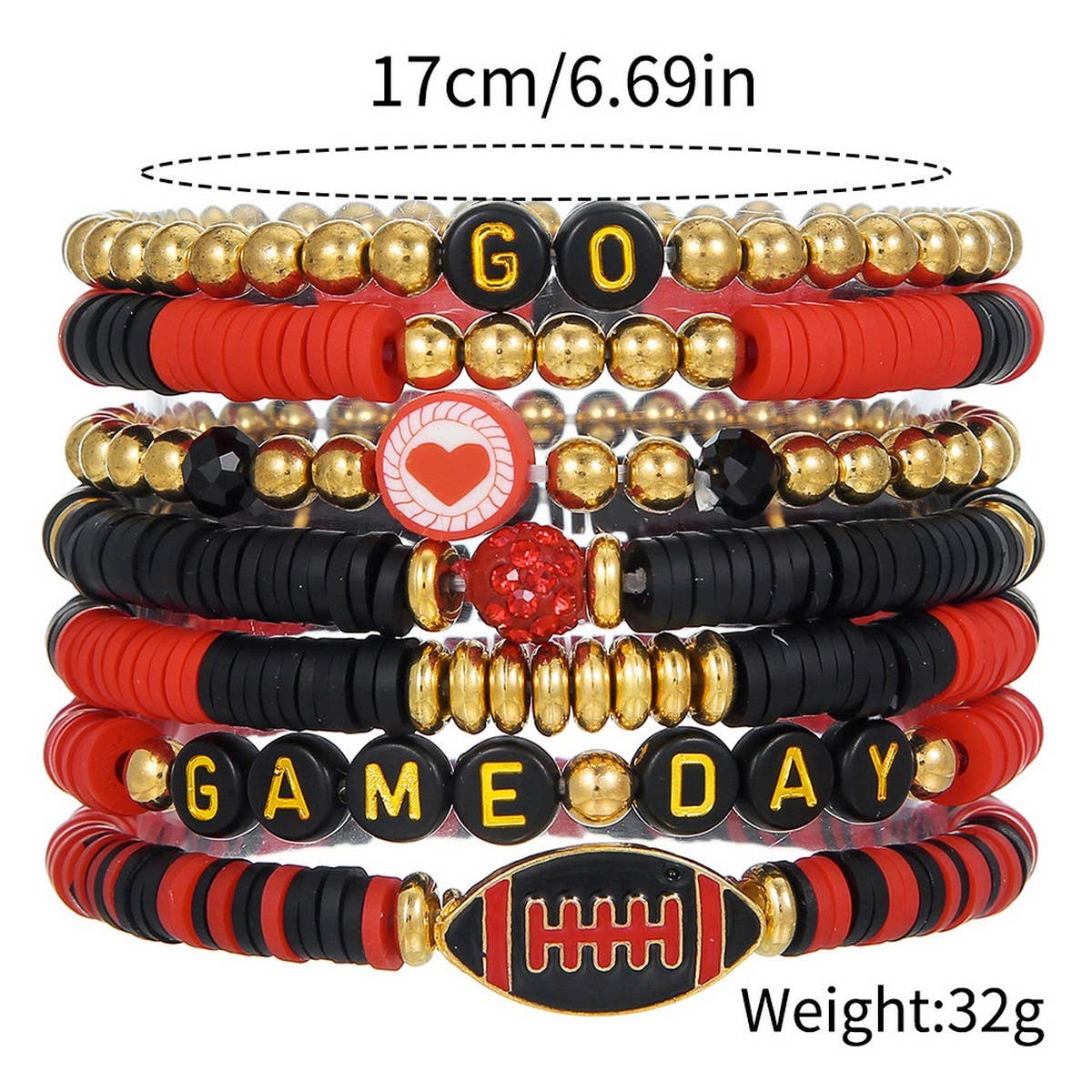 FOOTBALL HANDMADE SOFT CLAY LETTER BRACELET SET_CWMM3534