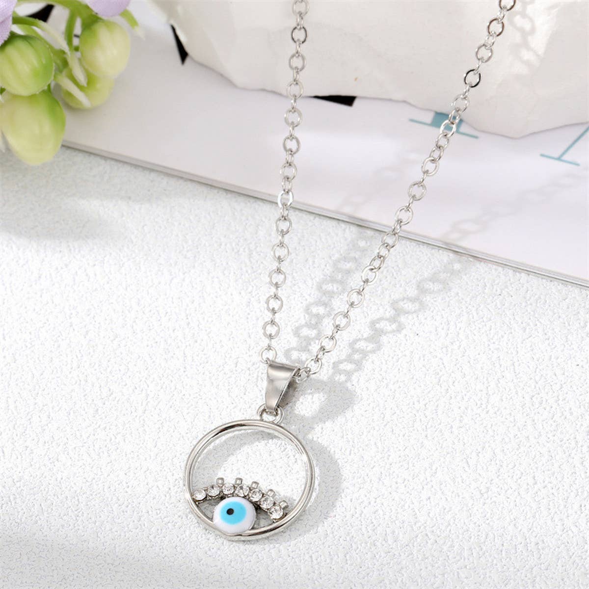 FASHIONABLE EVIL EYE DIAMOND NECKLACE_CWAJE2444