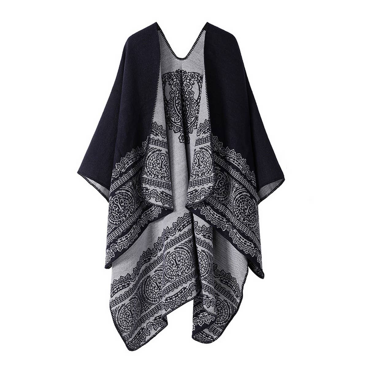 DOUBLE SIDED PLAID FAUX CASHMERE SHAWL CAPE_CWASC2138