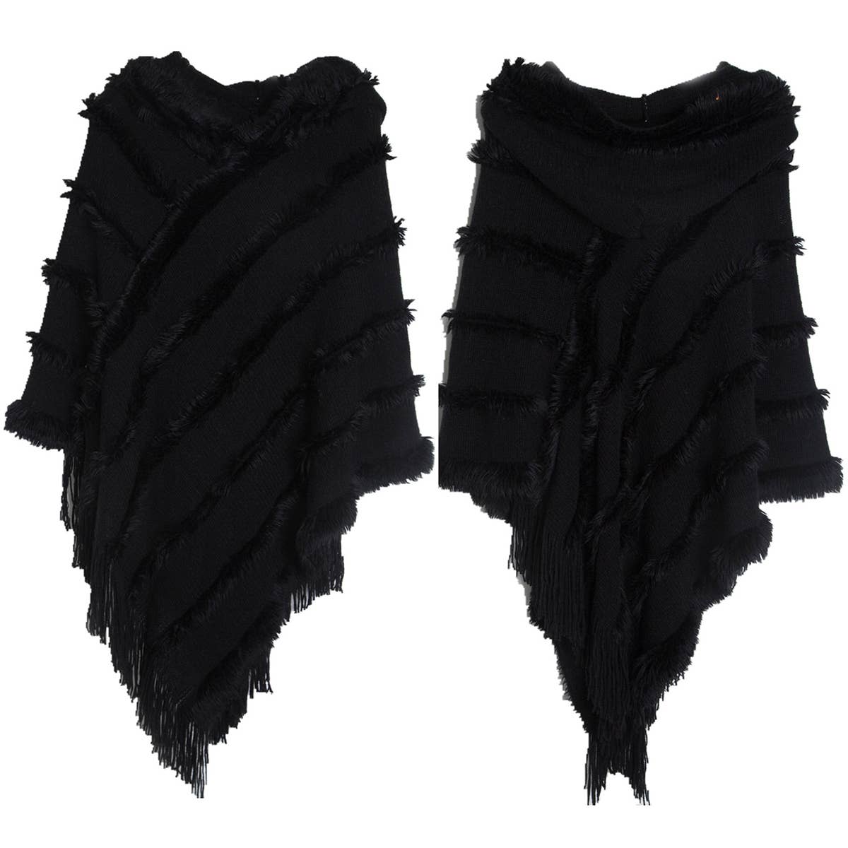 HOODED CAPE WITH FRINGED HEM SCARVES_CWASC0118