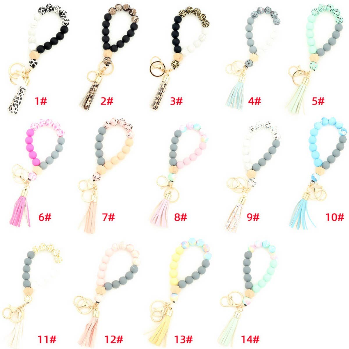 SILICONE WOOD BEAD BRACELET WITH LEATHER KEYCHAIN_CWMM7009